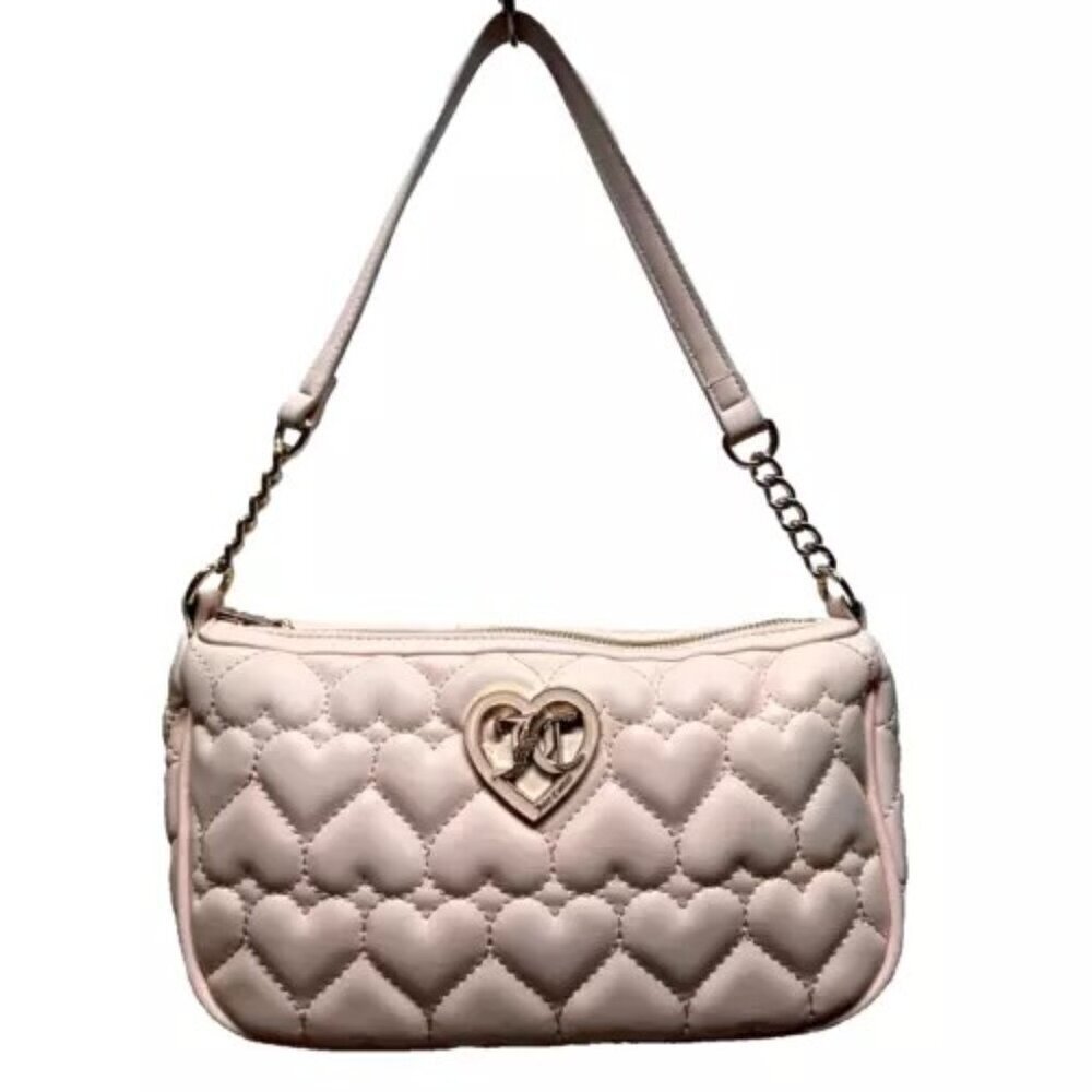 Juicy Couture Shoulder Bag Purse Light Pink Quilted Hearts Gold JC Logo Top Zip